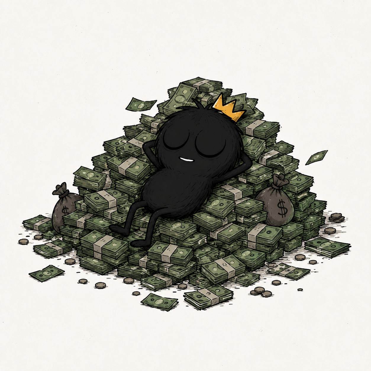 MORK sleeping on an enormous imaginary pile of money